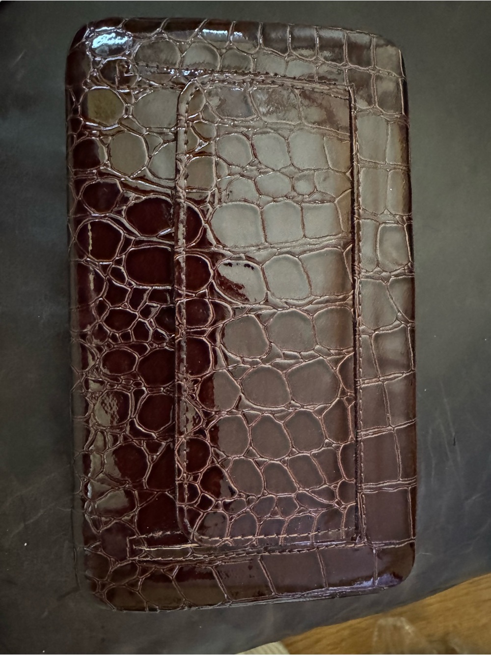 Women's Croc-Embossed Leather Wallet Clutch - Brown